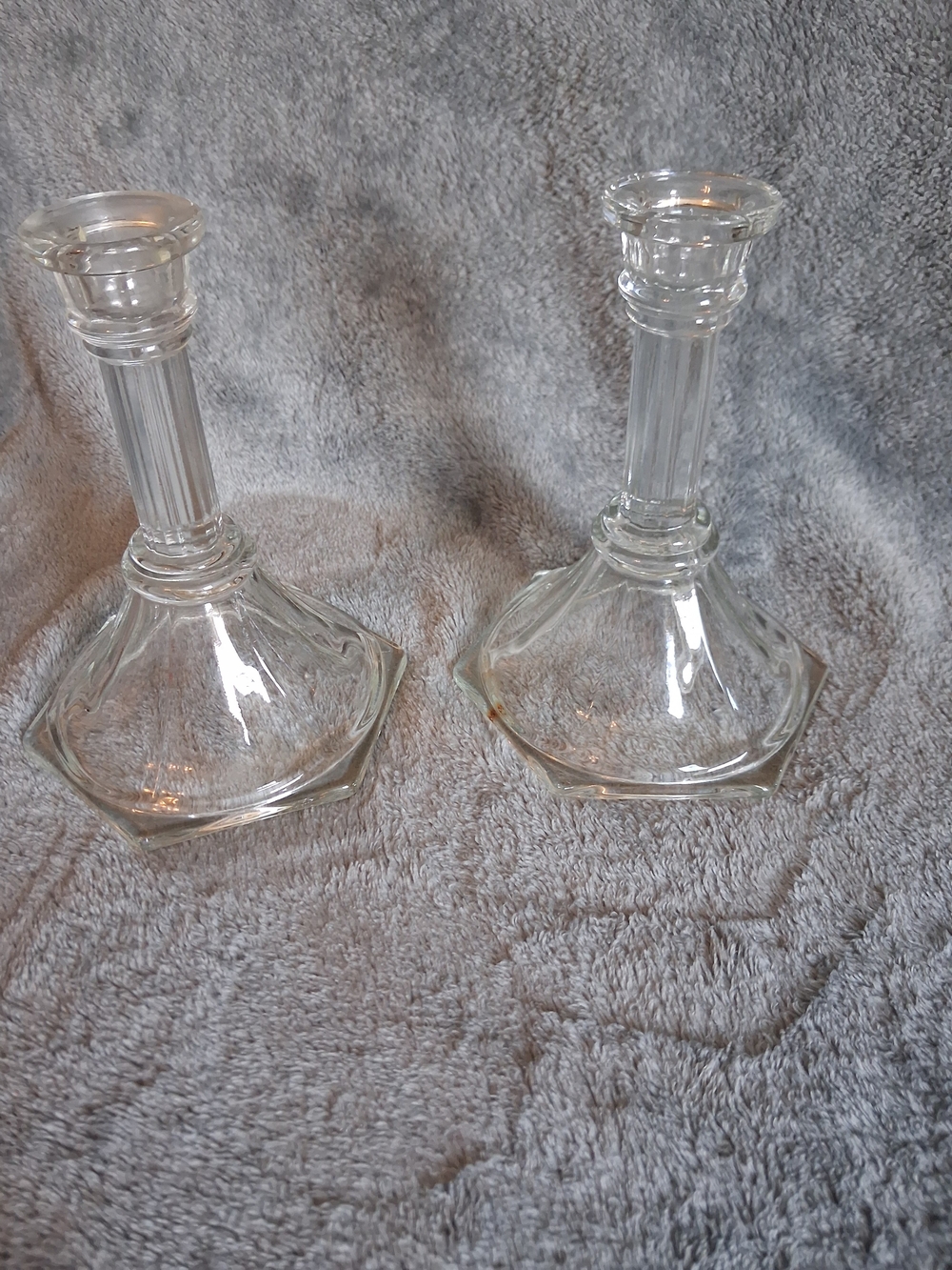Candlestick Holders 6 Faceted. A Pair Of Them.  Clear Elegant